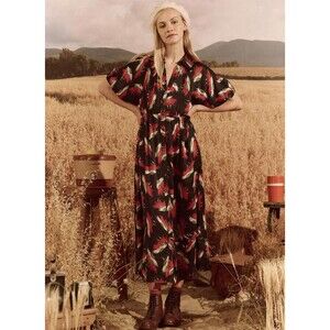 The Great Raven Shirt Midi Dress Buttondown Floral Printed Short Sleeve S 274418